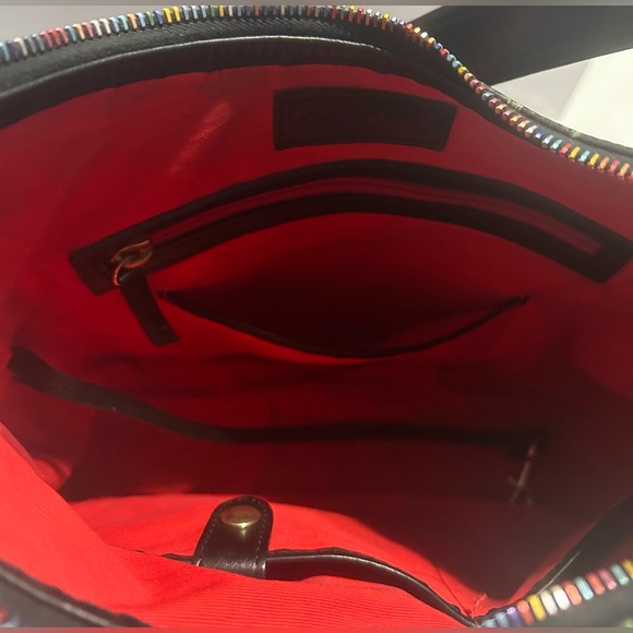 Dooney & Bourke Black Floral Botanical Hobo Shoulder Purse W/Rainbow Zippers EUC - Picture 11 of 16